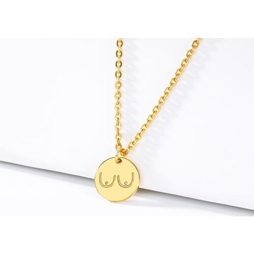 Sexy Breast Round Necklaces For Women Girls Rose Gold Silver Color Stainless Steel Neck Chain Female Pendant Necklace Jewelry