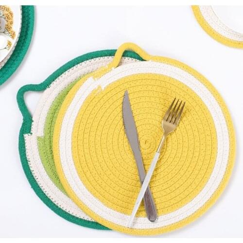 Fruit Print Weave Coaster Cup Pad Slip Hot Drink Insulation Pad Round Cup Mat Pad Kitchen Accessories