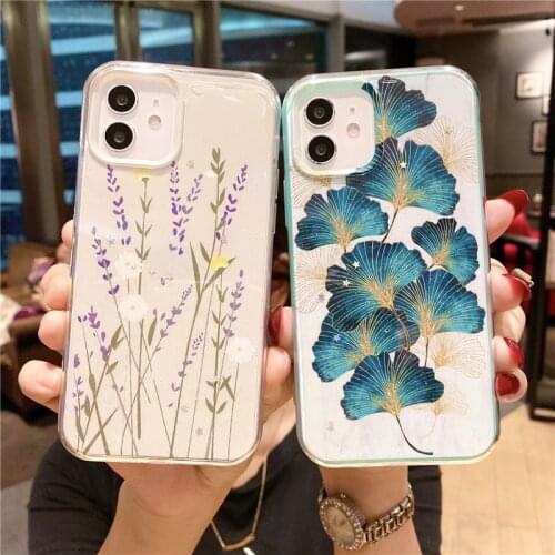 Dry Flower Transparent Luxurious Phone Case For iphone 11 12 mini Pro Max XS X XR 7 8 Plus SE 2020 Soft Shockproof Back Cover