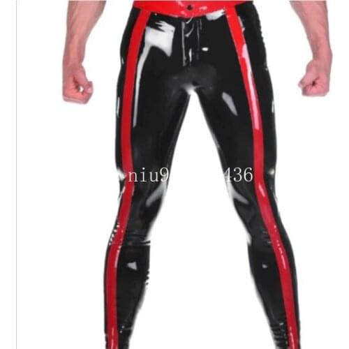 Handmade Sexy Black with Red Latex Men Pants Rubber Trousers Jeans Customize