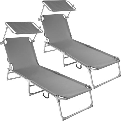 Tectake 2 sun loungers with 4 positions Gray-folding garden lounger, patio furniture with adjustable backrest, seat