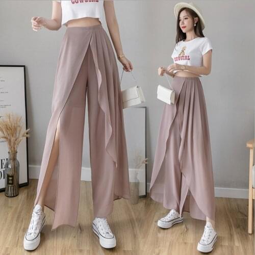 Chiffon wide-leg pants high-waist culottes womens 2021 summer new thin section drape straight casual pants