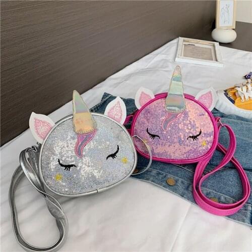 Cute Crossbody Bags Kids Girls Handbag Small Messenger Bag Sequin Unicorn Mini Wallet Purses with Removable Metal Chain Strap