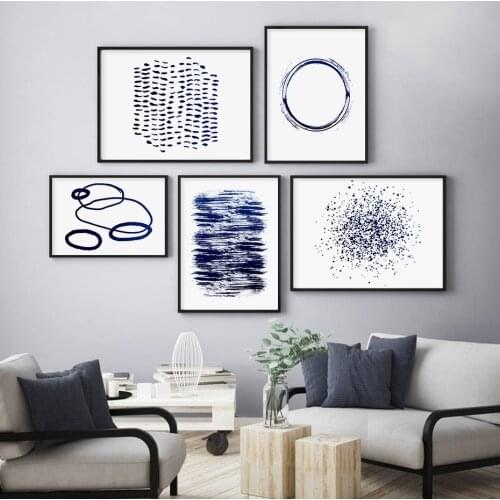 Modern Abstract Circle Point Navy Blue Posters Canvas Painting Wall Art Print Picture Living Room Interior Home Decor No Frame