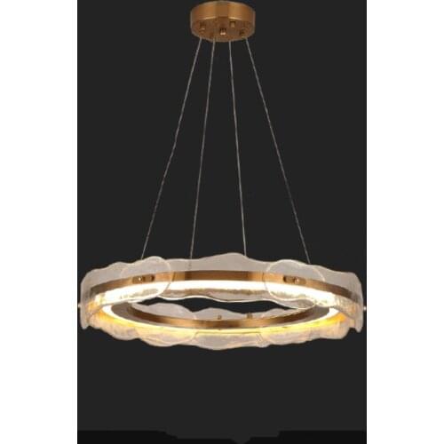 Light luxury all copper LED chandelier modern living room lamp dining room lamp villa hall round ring glass chandelier lighting