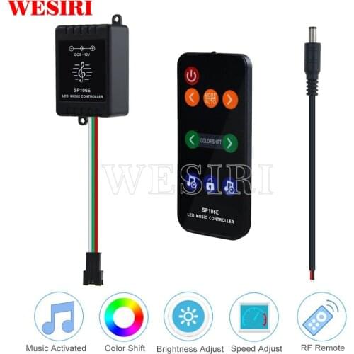 SP106E LED RGB Music Controller with Sound Activated Wireless RF Remote Controller for WS2811 WS2812B SK6812 LED Lights DC5-12V