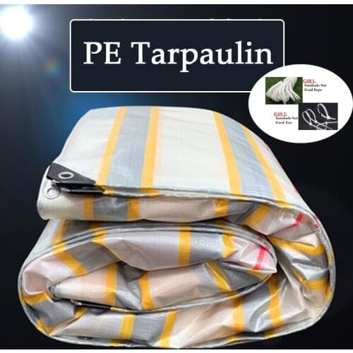 Thicken 0.46mm PE Tarpaulin Stripe Garden Plants Rainproof Cloth Tear-Resistant Cargo Pile Tarpaulin Car Tarp Sheet Tent Cover