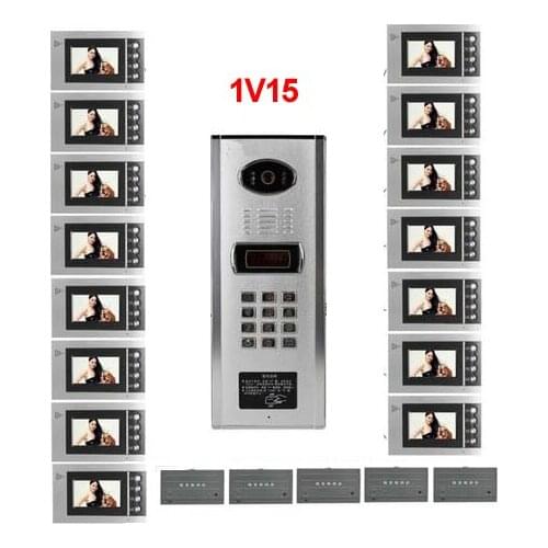 Top quality Building Home security Video Intercom System 4.3"LCD Video Door Phone IR Video Doorbell For15-Apartments ID&Password