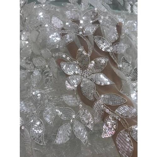 High quality african lace with beads Embroidery french net lace fabric latest L-108883 nigerian beaded laces