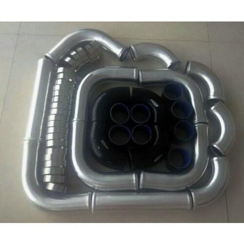 Aluminum Universal Intercooler For 3" 76mm Turbo Piping + Black hose + T-Clamp kits 12pcs High Performance