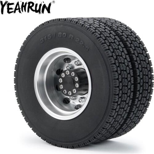 YEAHRUN 2Pcs Metal Rear Wheel Hub Rims with 4Pcs #2 22mm Width Rubber Tires for 1/14 Tamiya RC Trailer Tractor Truck Car Parts