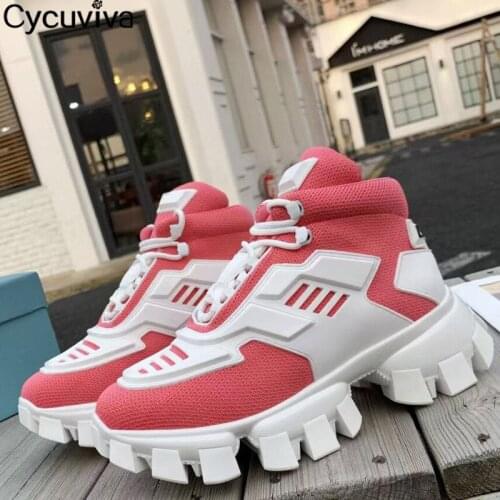 High Top Women Platform Sneakers Lace Up Thick Bottom Air Mesh Ladies Mules Causal Flat Brand Designer Runners Shoes For Women