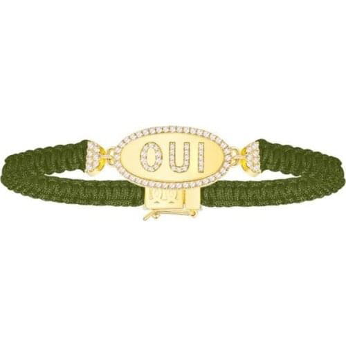 SLJELY 925 Sterling Silver Gold Color Letter OUI Khaki Green Macrame Bracelet Fashion Handmade Woven Bangle Women Fine Jewelry