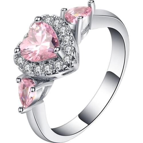 Silver color Heart Shape Stud Rings for Women Clear Cubic Zirconia Compatible with Full Crystal wedding Jewelry