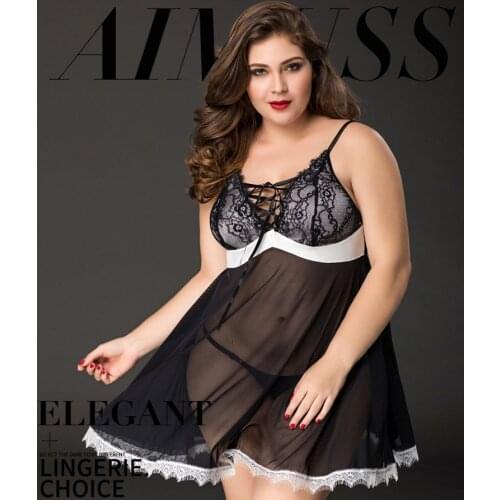 Womens Plus-Size Sexy See-Through Dress Costumes Set, Sexy Lace Mesh of Dance Cosplay Dress