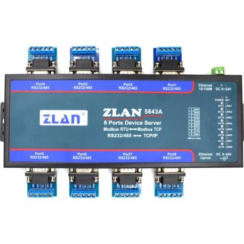 ZLAN5843A 8 ports Modbus TCP to Modbus RTU RS232 RS485 to Ethernet TCP/IP converter industrial multiple serial server