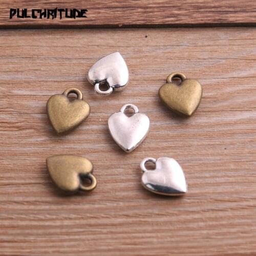 10PCS 11*14mm Two Color Vintage Metal Zinc Alloy love Heart Charms Fit Jewelry Pendant Charms Makings