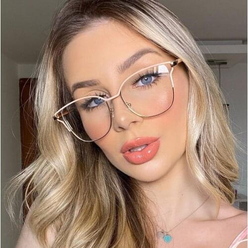 2021 Fashion Metal Hollow Anti-blue Glasses Frame Women Brand Optical Transparent Eyeglasses Female Spectacles Oculos Feminino