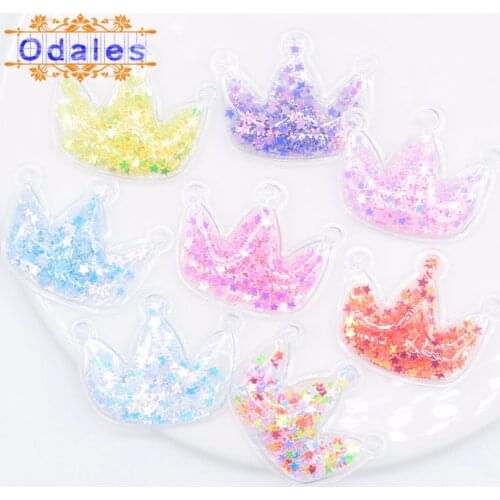 32Pcs/lots Cute Padded Crown Appliques Bling Bling Sequin Patches Stick-On for Baby Shoes Sticker Kids Headwear Clip Bow Center