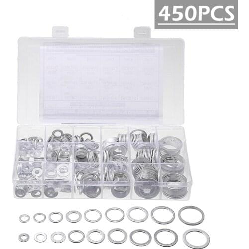 450Pcs Aluminum Flat Washers Assortment Kit Metal Sealing Washer O-Ring Gasket Rings Assorted Flat Ring Seal Washers With Box