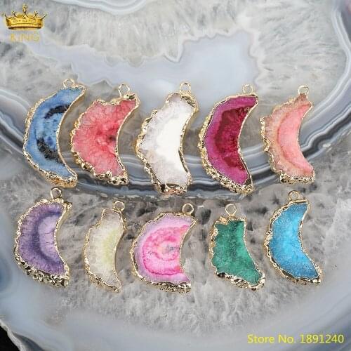 5pcs Boho Solar Flower Slab Beads Pendant Jewery,Druzy Geode Stone Crescent Moon Beads Charms For DIY Necklace Jewelry Making