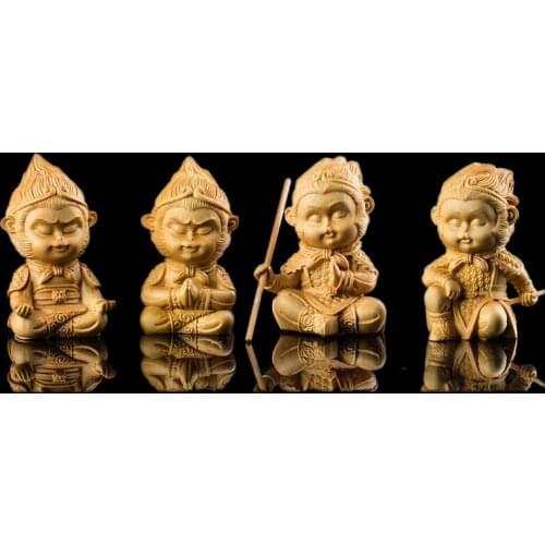 7CM Delicate Monkey king statue carving King monkey doll home decorations Wood craft figurine decoracion wood miniatura