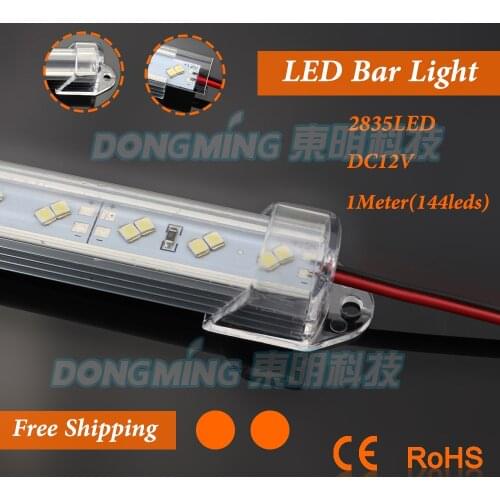 Aluminium U Profile 2835 LED luces strip 12V double row led bar light 1m 144leds with pc covcer kitchen led under cabinet light
