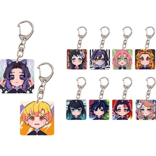Anime KeyChain Demon Slayer Kamado Tanjirou Kamado Nezuko Cartoon Acrylic Pendant Charms Key Rings Cosplay Accessories Gifts