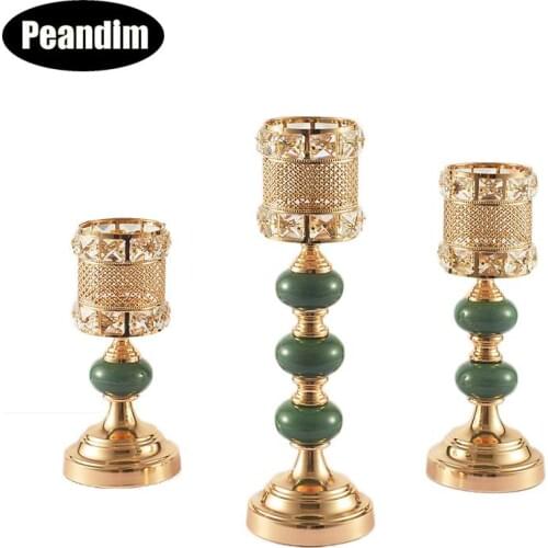 Peandim Gold Candelabra Centerpieces Wedding Decoration Home Party Christmas Table Crystal Candlestick Religious Candle Gifts