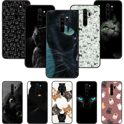 Phone Case For Xiaomi Redmi Note 8 8T 7 7A 9 9S 8A 4 5 Pro Black Cover Coque Silicone Back Tpu Cat Cute Kitten Catling