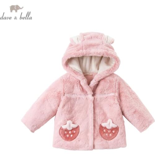 DBZ15986 dave bella winter baby girls fashion cartoon fruit pockets padded hooded coat children tops infant toddler outerwear