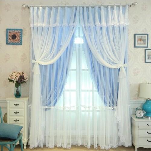 European Embroidery 2 Layers Tulle+Black Out Double Curtains with Tassel High Black Out Blinds Window Curtain for princess house