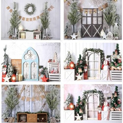 Winter Christmas Photography Backdrop Xmas Tree Rustic Wood Toy Santa Claus Gifts Decorations Children Portrait Photo Background