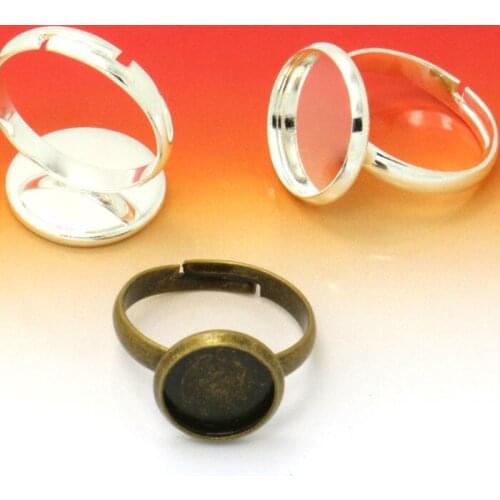 10pcs Classic 2 Colors Plated Brass Adjustable Ring Settings Blank/Base,Fit 12/14/16/18/20mm Glass Cabochons,Buttons;Ring Bezels