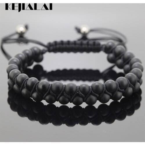KEJIALAI 2018 Fashion Jewelry Double Rows Men Bracelet 6MM Sediment Beads Bracelet Matte Bead Braiding Macrame Bracelet Gift