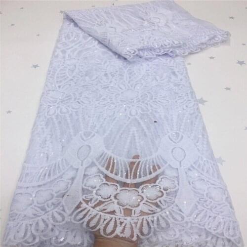 Royal Blue Nigerian Net Mesh Lace Fabric Top Selling Sequins Lace Fabrics High Quality African French Tulle Lace Fabric white