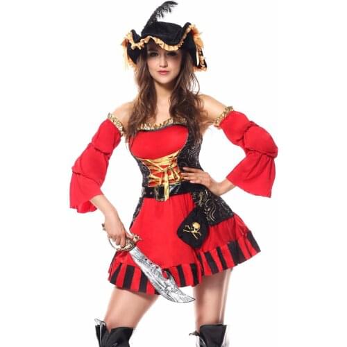 Plus Szie 2XL Halloween Pirate Costume Adult Women Red Sexy Matador Pirate Captain Cosplay Costume Pirates of the Caribbean