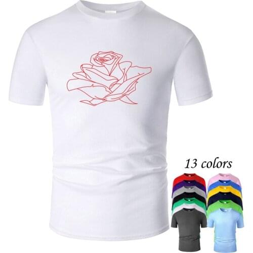 Beautiful Flowers Rose Line Art O Neck Cotton T Shirt Men and woman Unisex Summer Short Sleeve Designed Casual Tee m01032