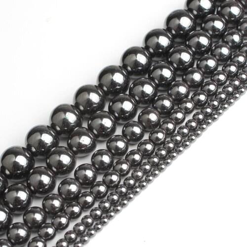 Wholesale Natural Stone Black Hematite Round Beads 2 3 4 6 8 10 12MM 16" Per Strand Pick Size For Jewelry Making