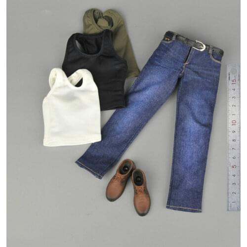 1/6 scale Male Figure Clothes Vest Jeans Leather Shoes Clothing Set For Strong Muscle Body Figures Toy center CENM08