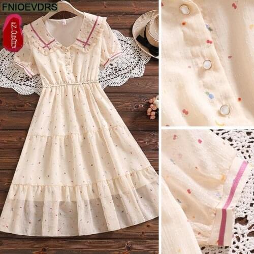 Mori Girl Cute Kawaii Japanese Style Girls Fashion Date Slim Waist A Line Short Sleeve Sweet Dress