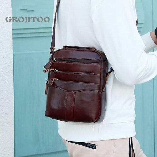 GROJITOO fashion mens messenger bag large capacity Leather Mens bag multifunctional Single Shoulder Messenger Bag for man