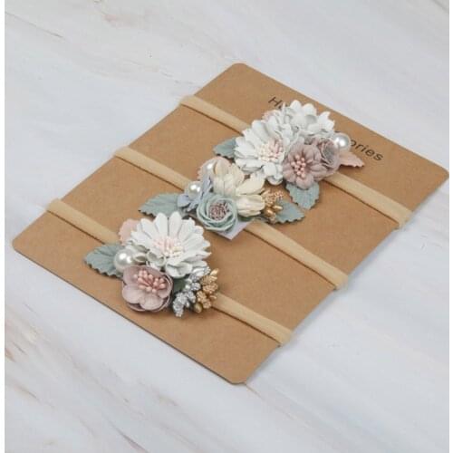 Fashion Florals Baby Headband Newborn Baby Elastic Princess Hairbands Child Kids Pearl Fresh Style Cute Headwear Gifts 2021