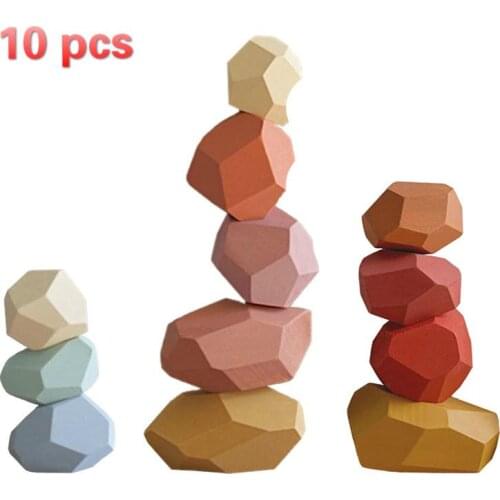 Montessori Early Childhood Toys Nordic Ins Wind Colored Stones Childrens Educational Toys Wooden Stacked Game Blocks