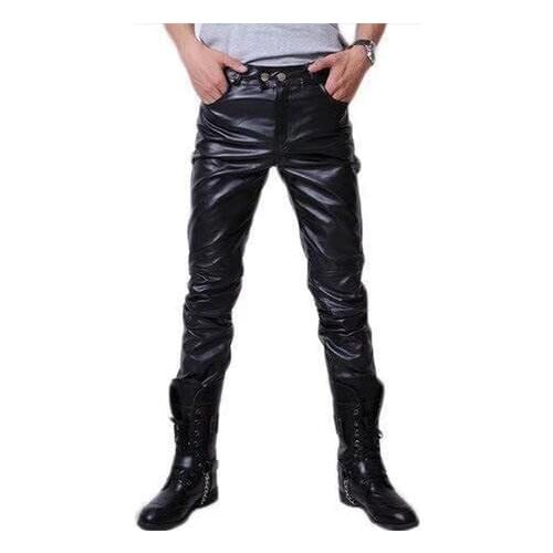 Mens casual fit Leather Leggings Pants
