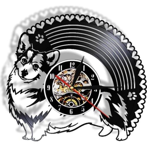 Pembroke Welsh Corgi With Love Hearts Vinyl Record Wall Clock Cardigan Corgy Black Vinyl LP Silent Movement Clock Dog Pet Gift