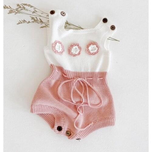 New Arrival Fall Autumn Baby Clothes Sleeveless Baby Knitted Bodysuit Baby Girl Flower Jumpsuit Boys Knit Overalls 0-24M