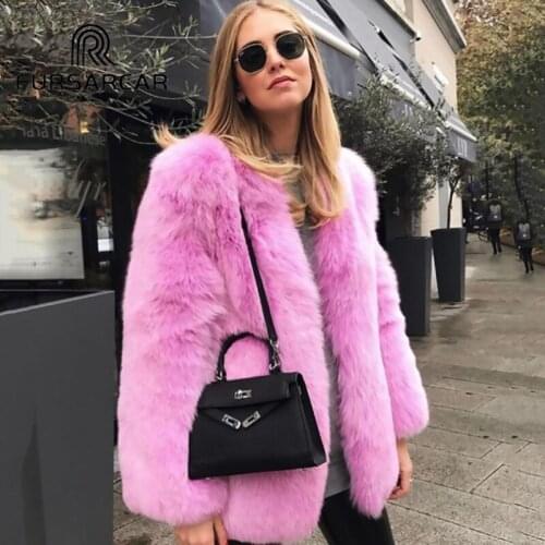 FURSARCAR New Arrival Womens Real Fur Coats O-Neck Winter Thick Natural Fox Fur Female Coat Genuine Leather Fox Fur Jacket