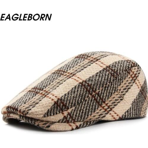 New Winter Woolen Beret Men British Classic Retro Plaid Beret Women Fashion Plaid Hat Young Artists Painter Men Lattice Berets