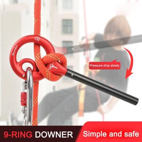 Rock Climbing Descender Outdoor 9-Ring Downhill Safe Rappelling Equipment 150kg for Family Outdoor Camping Accessories